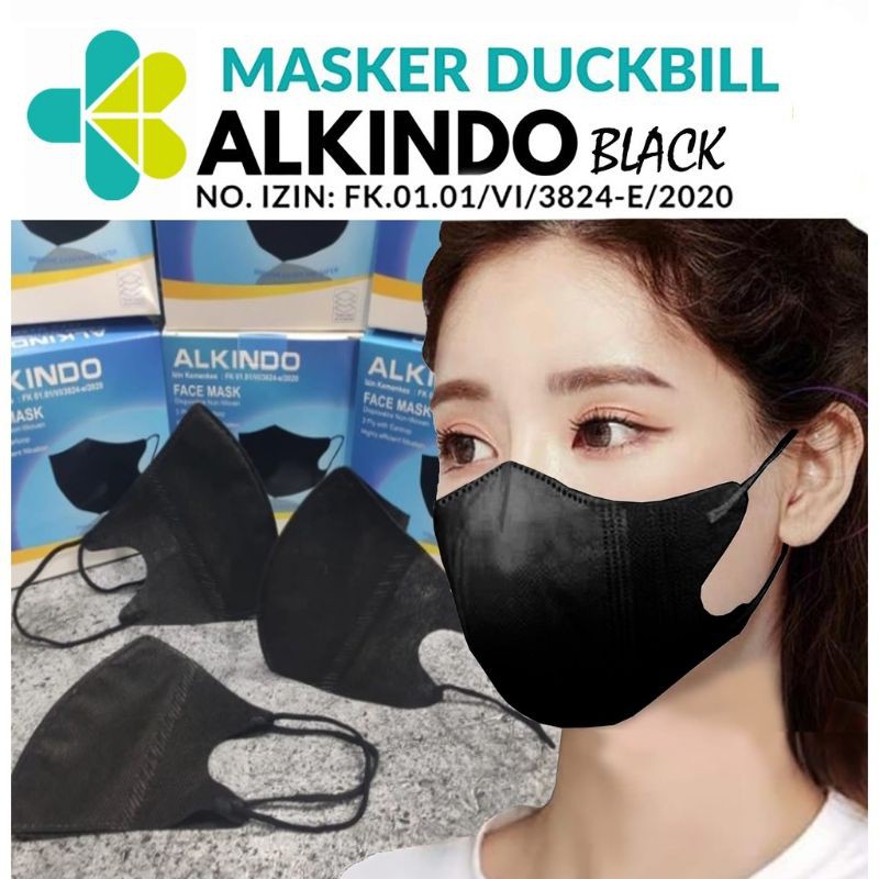 [Pack isi 10pcs] Masker Duckbill Alkindo Hitam Adult Face Mask 3ply BFE 95%