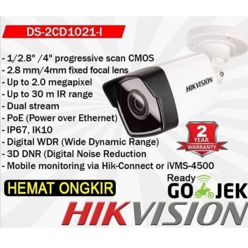 DS-2CD1021-I IP Camera Hikvision CCTV Outdoor Garansi Resmi POE WDR 2MP