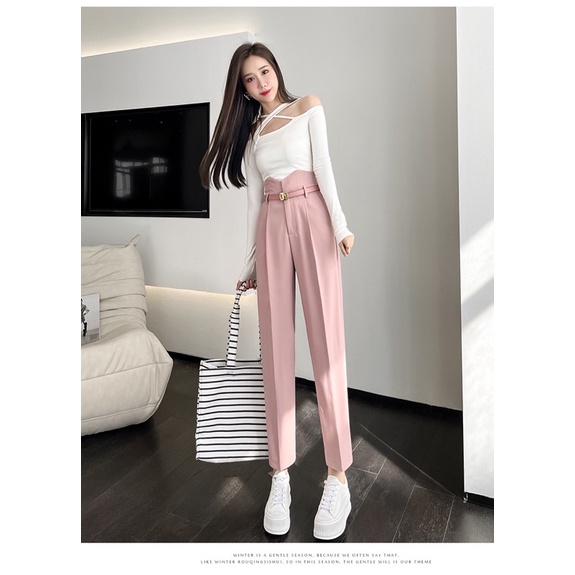 CELANA BOYFRIEND  FREE BELT TALI PINGGANG WANITA PANTS HIGHWAIST MX612