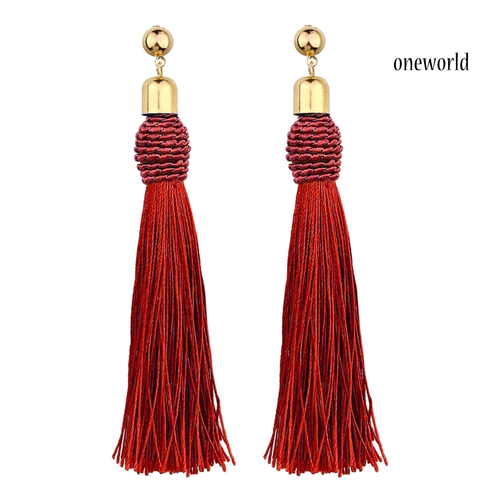 OW@ Bohemian Wedding Tassel Ear Studs Long Dangle Earrings Bridal Bridesmaid Jewelry