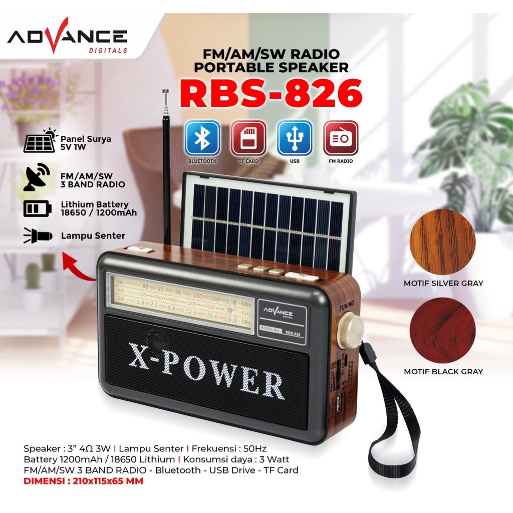 Advance Portable Speaker Radio Bluetooth RBS-826 Classic SOLAR PANEL