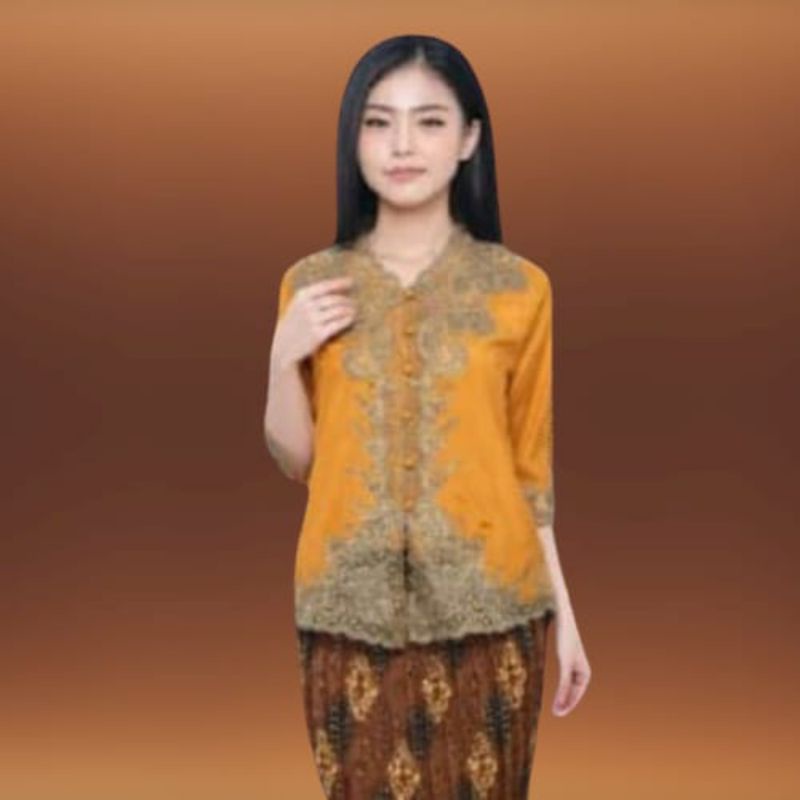 Atasan Kebaya Encim Senada Modern Silky Korea kombinasi Brukat Bordir