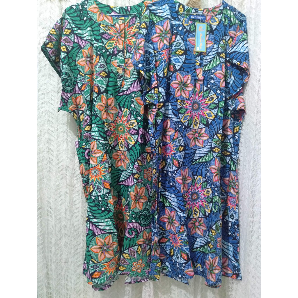 Daster Kencana Ungu Lengan Kelelawar Motif Geometrik