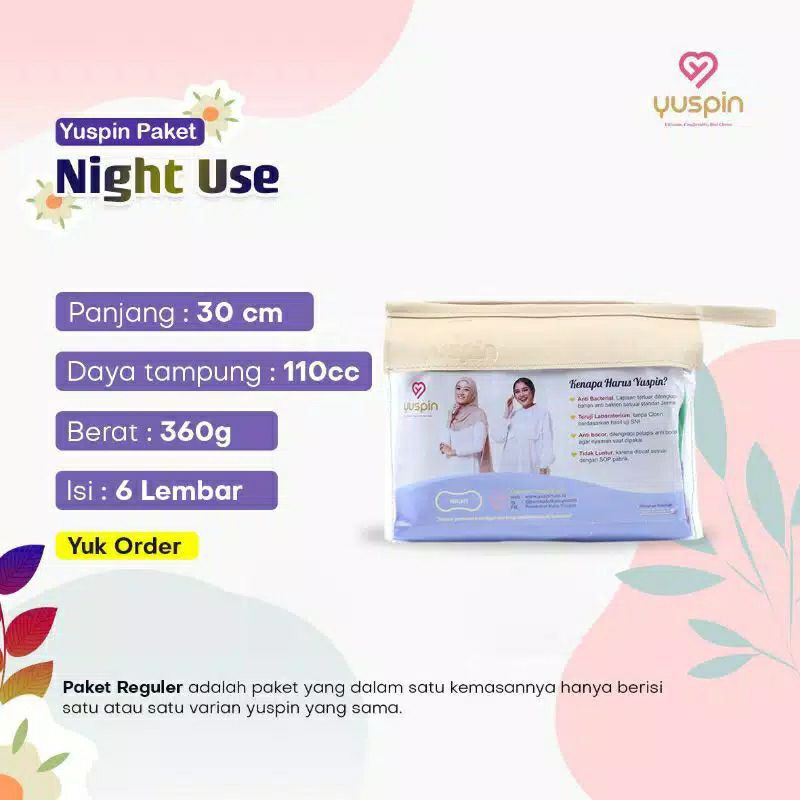 pembalut kain yuspin night use 30cm/isi 6pcs/pembalut sehat dan hemat
