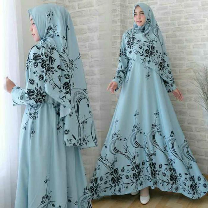 Gamis Tifa Syari N1Busui Jumbo Bahan Baloteli Fit To Xl - Biru