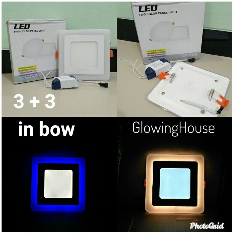 lampu downlight led 2 warna 3+3 inbow 6 watt kotak