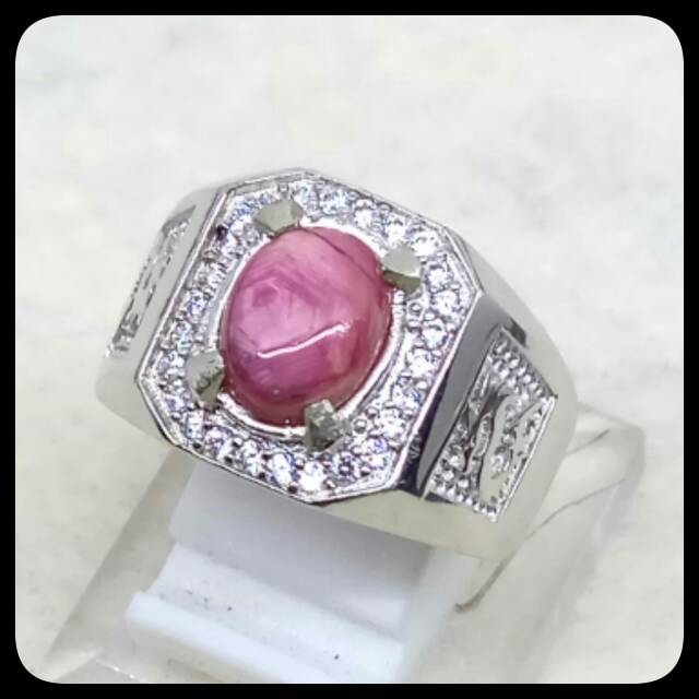 CINCIN BATU AKIK PERMATA NATURAL RUBY STAR JOHNSHON RING ALPAKA SUPER MEWAH GLAMOUR