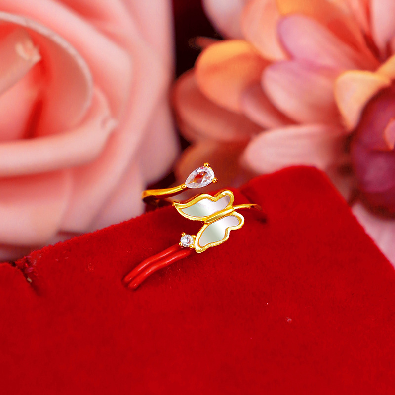 Cincin Lapis Emas Asli Kadar 375 Model Terbuka Desain Kupu-Kupu Gaya Korea Untuk Wanita Butterfly