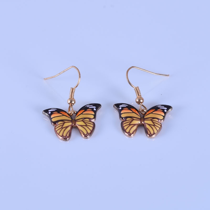 Set Kalung + Anting Kait Gantung Wanita Desain Kupu-Kupu Hias Manik Multi Warna Gaya Retro Korea Butterfly