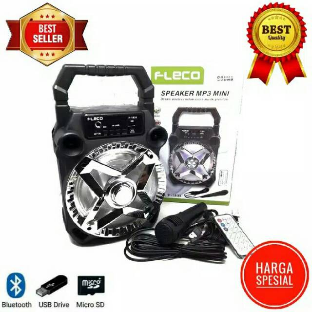 SPEAKER BLUETOOTH FLECO F1833 BONUS MIC KARAOKE/SALON AKTIF WIRELESS MP3 SUPER BASS PREMIUM USB LED