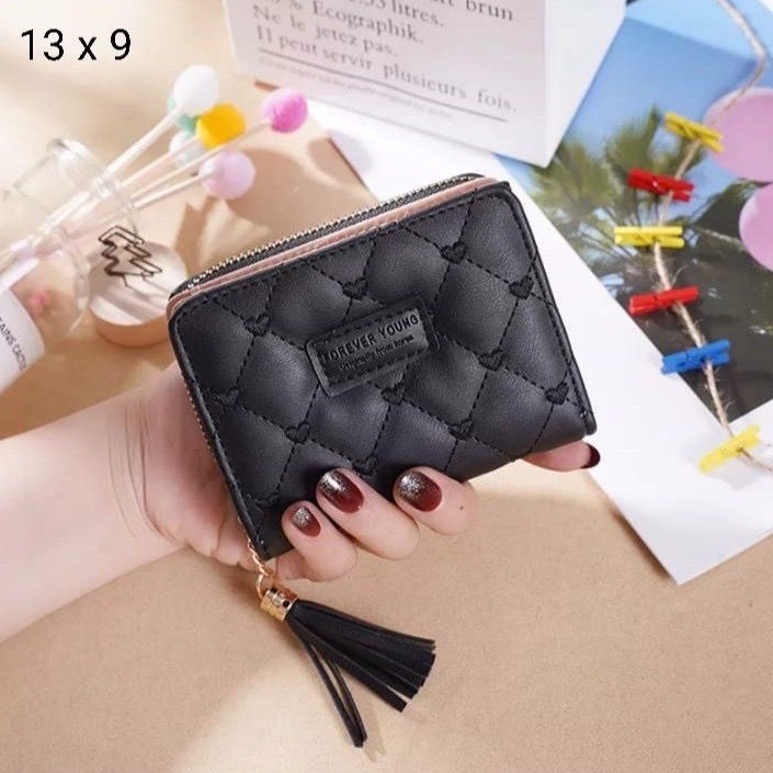 SPESIAL PROMO 7.7 - DOMPET WANITA LUCU ELEGAN BAHAN TAIGA UKURAN 19X9 WARNA HITAM COKLAT NAVY MAROON PINK