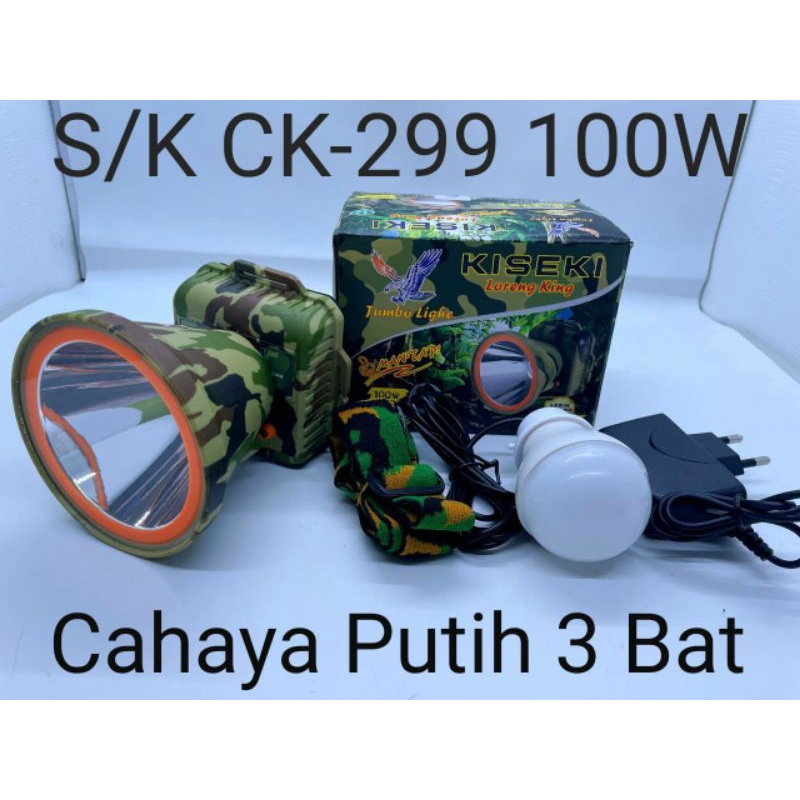 Senter Kepala LED Super Terang Kiseki 100 Watt CK-299 Original /Senter Kepala Cas/Senter Kiseki