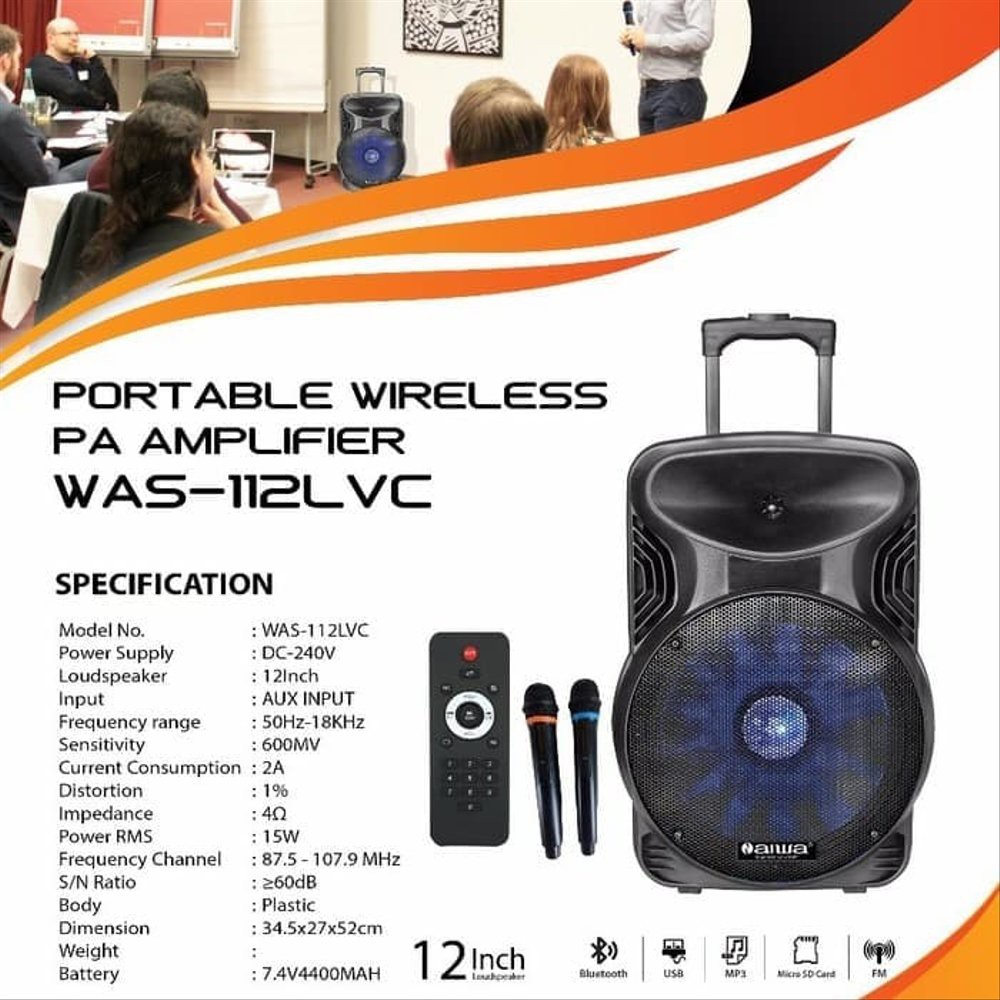 speaker aktif portable aiwa 12 inch bluetooth 112lvb speker aktiv was112lvc portabel 112 lvb 112 lvc