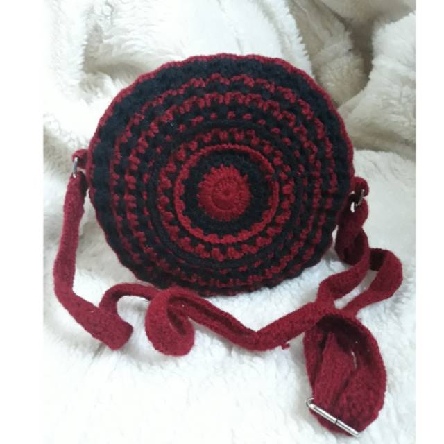 Tas Selempang Wanita Rajut Bulat