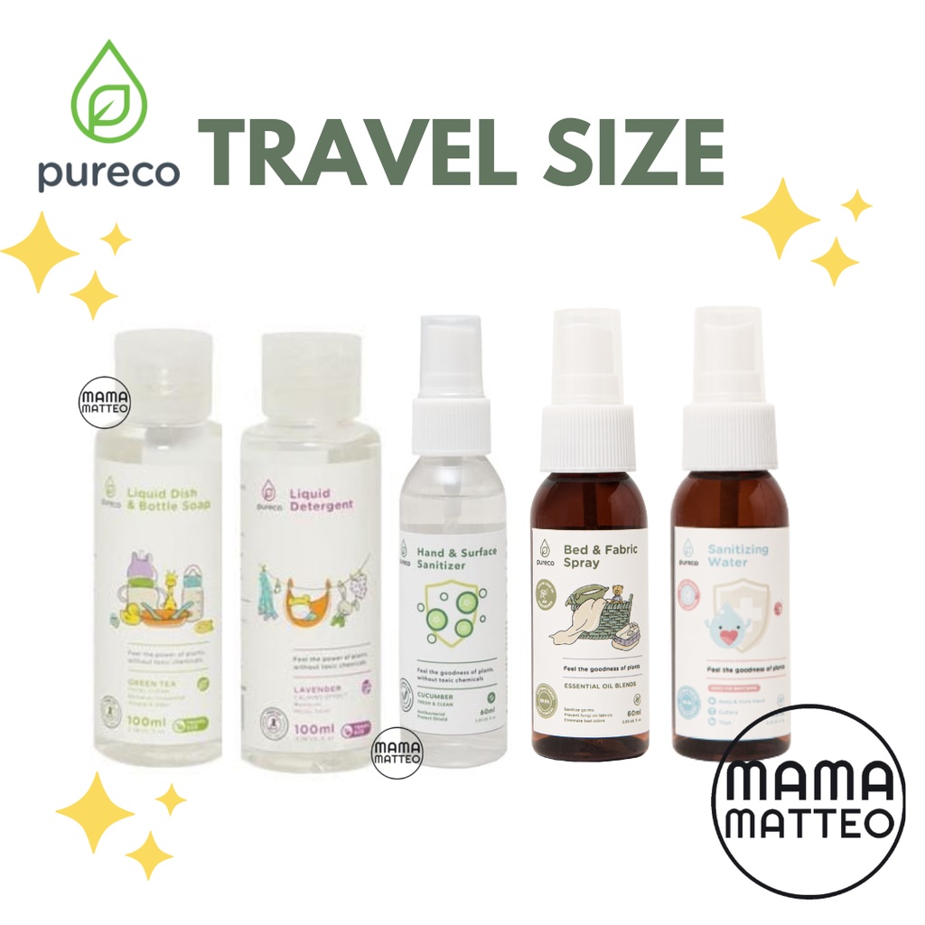 PURECO TRAVEL SIZE 60ml 100ml - Tester DISH BOTTLE SOAP DETERGEN SANITIZER SANITIZING WATER BED FABRIC SPRAY / PURECO MINI SIZE BANDUNG