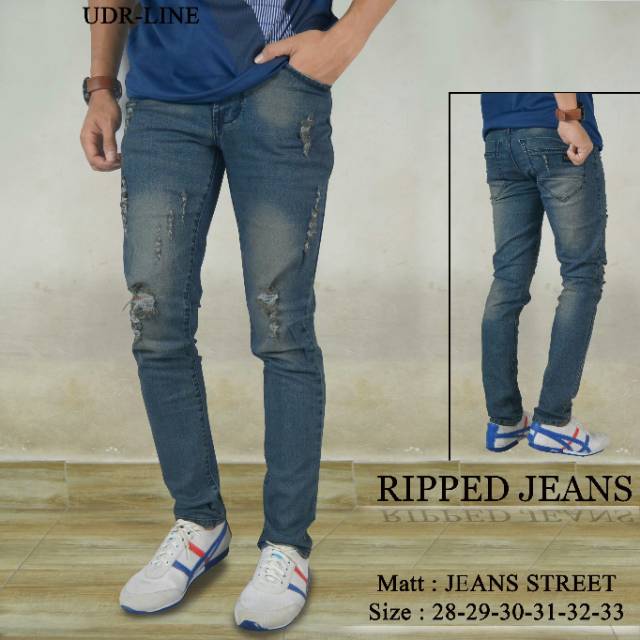 Celana jeans pria sobek lutut robek ripped destroy premium bioblitz bio blitz size 27-332 cut knee