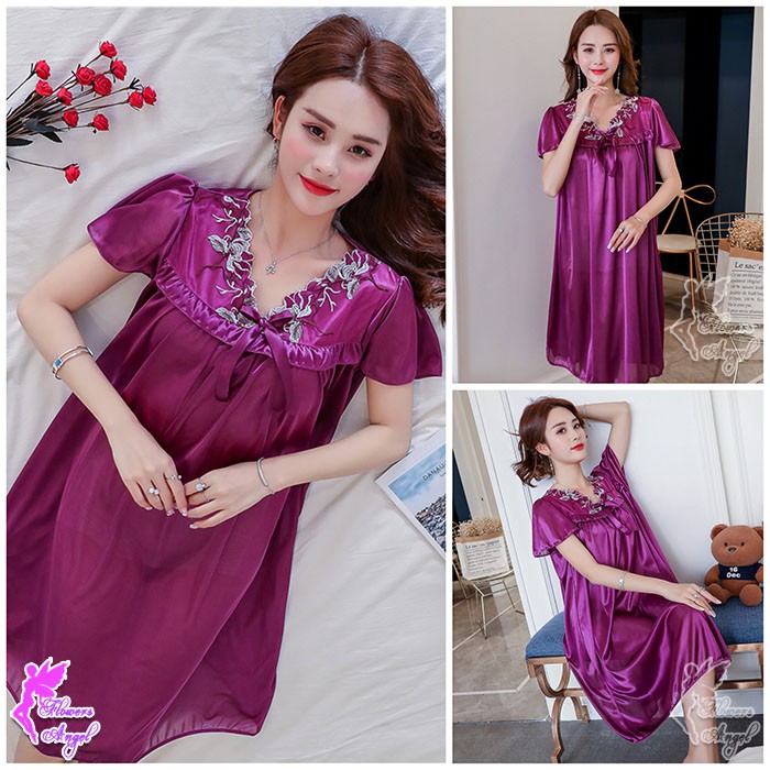 Daster Baju Tidur Wanita Satin Jumbo Big Size Sexy Sleepwear-4