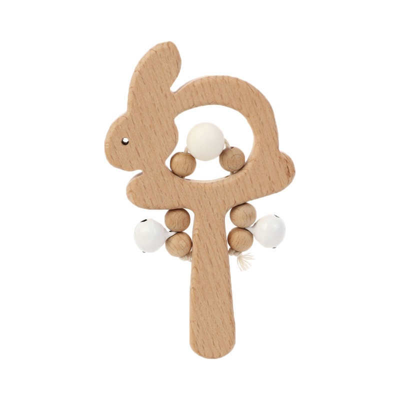 Mary Mainan Edukasi Teether Rattle Bentuk Kelinci Bahan Kayu Untuk Bayi