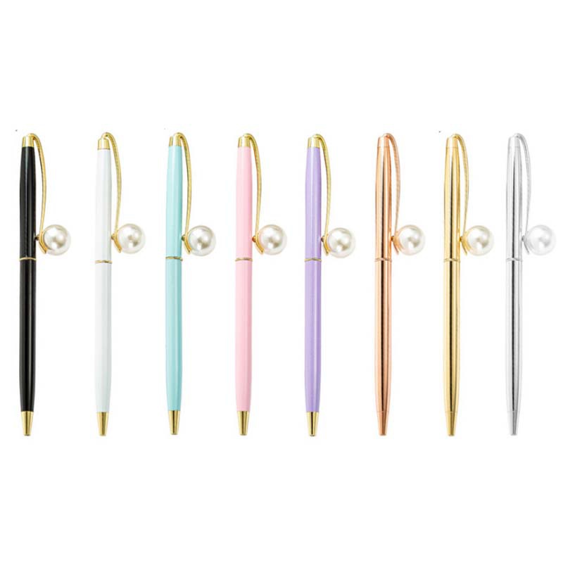 Rotating Pearl Metal Ballpoint Pen Gift Pen Big Pearl Coats Ballpoint Pen for Student Stationery Gifts