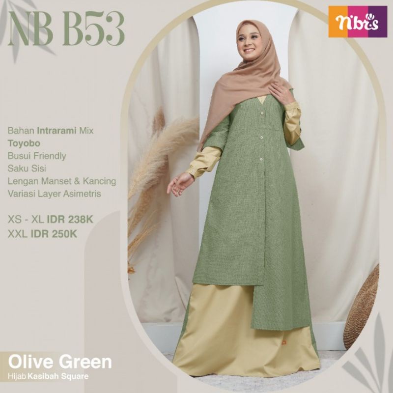 gamis nibras nb b53 olive green, nb b53 grape