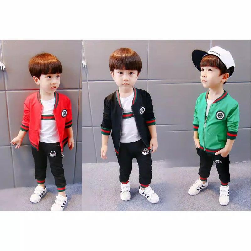 Setelan sweater t-shirt celana joger branded Gucci anak cowok cewek import murah - setelan baju