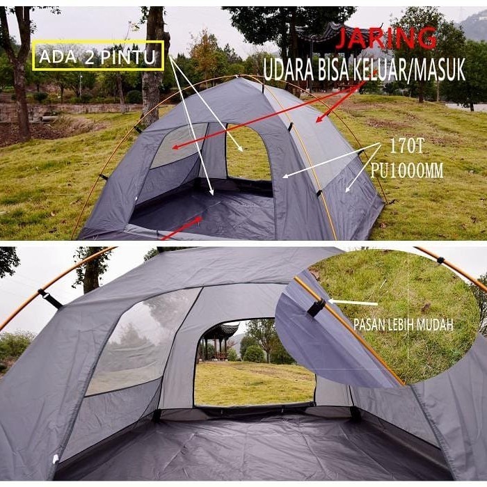 Tenda Camping Frame Alloy Kap 4 orang LWY Compass Double Layer