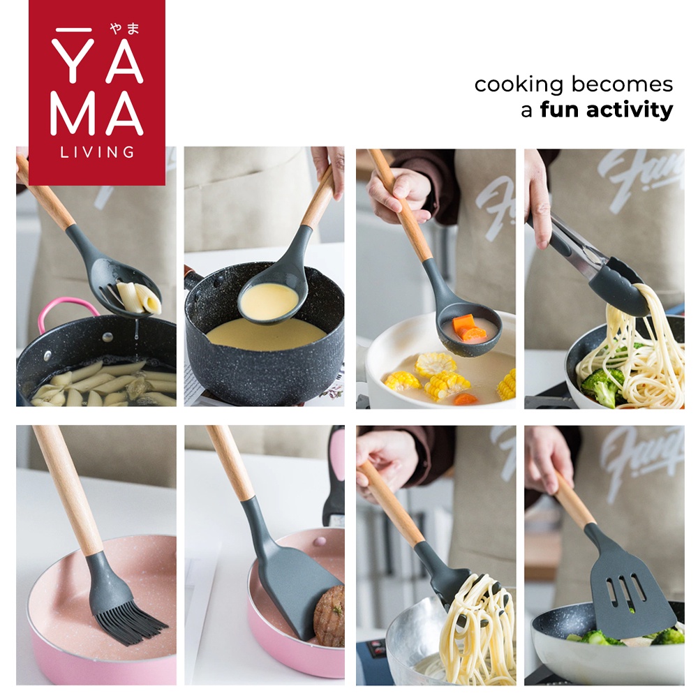 YAMA SHINJU Non Stick Silicone Kitchen Utensil Peralatan Masak Set Spatula Dapur