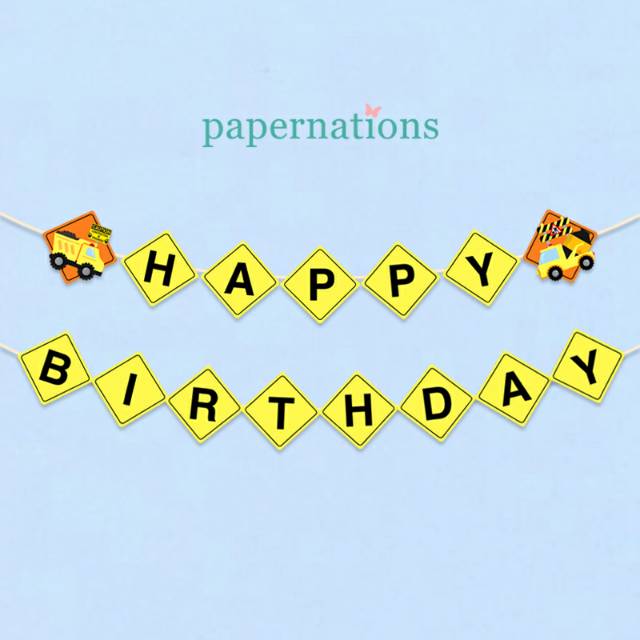 Banner Happy Birthday Construction / Banner Birthday tema Construction