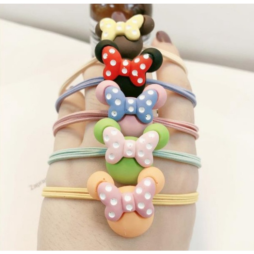 5Pcs Ikat Rambut Karakter Gaya Korea / Karet Rambut Elastis Korea / Hairband Minnie Mouse Bear Karakter Kartun CBKS LC