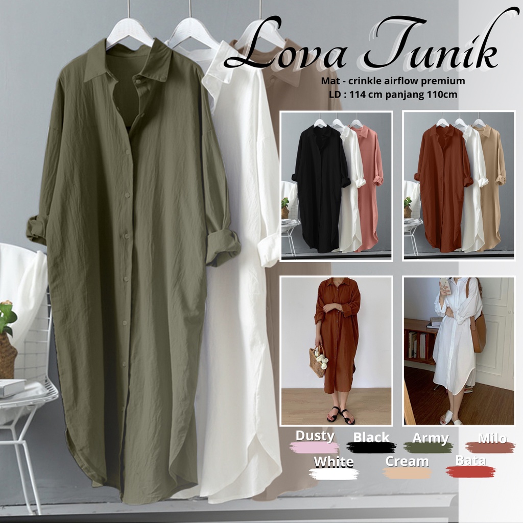 TUNIK CRINKLE / LOVA LONG TUNIK / LONG TUNIK WANITA / BAJU TUNIK KOREA