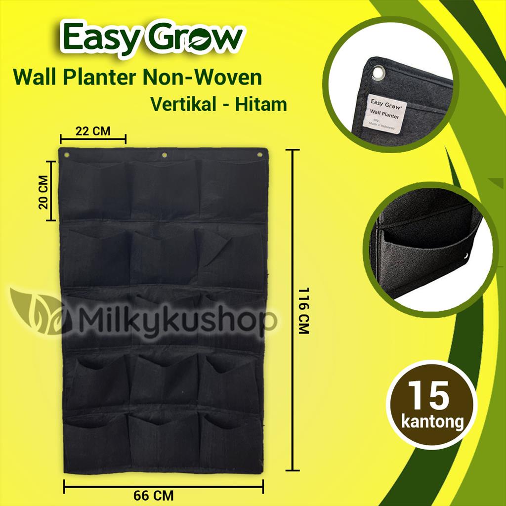 WALL PLANTER BAG EASY GROW NON WOVEN VERTIKAL 15 KANTONG HITAM