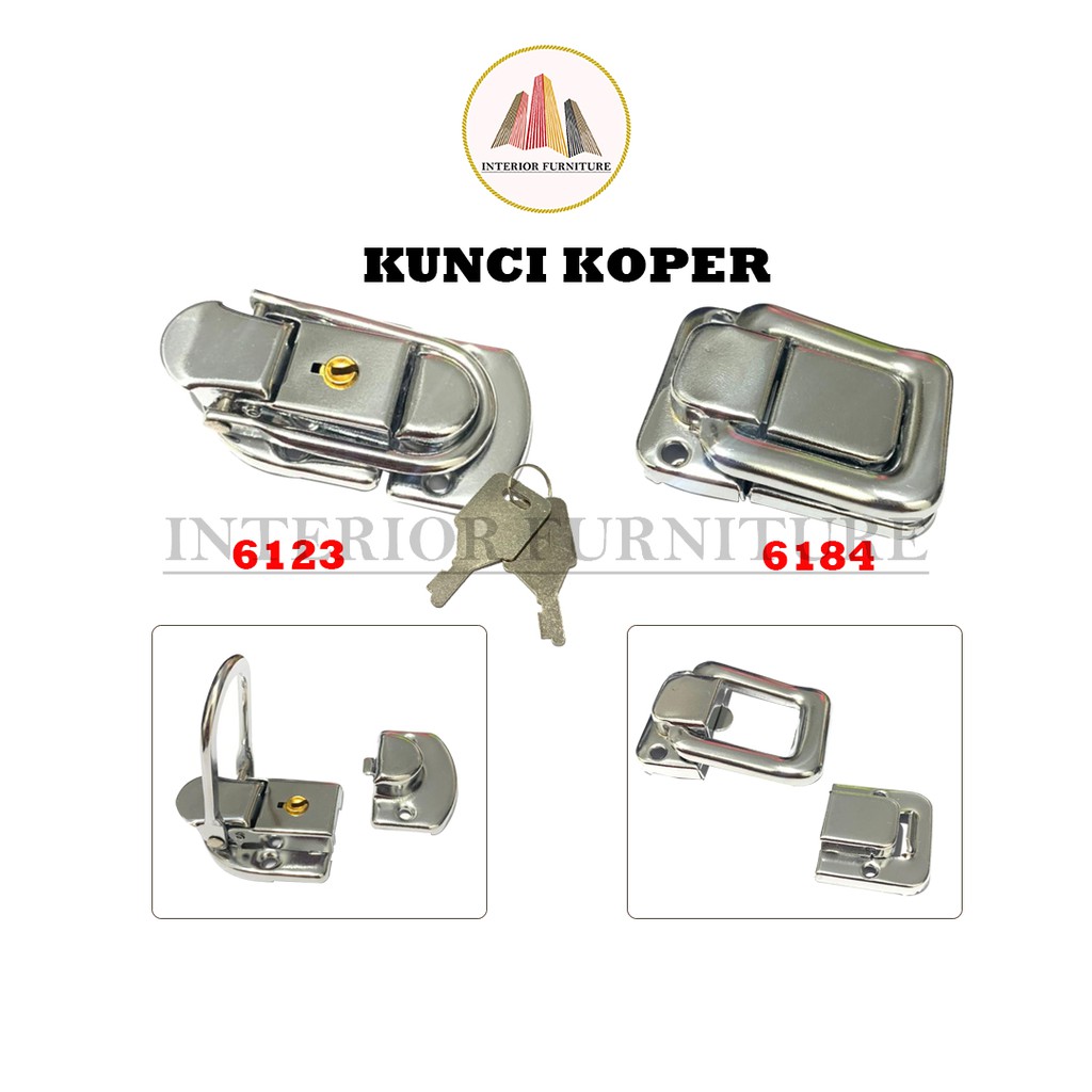 Kunci koper box 6123 Dengan Mata Kunci /  Kunci Koper 6184 Hardcase koper / Kaitan Koper Stainless Steel.. Free Sekrup