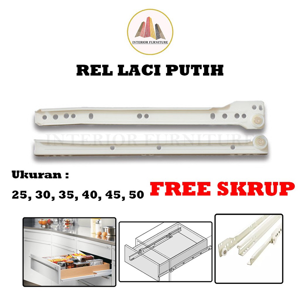 Rel Laci Roda Singel Track Putih 35 cm... FREE SEKRUP