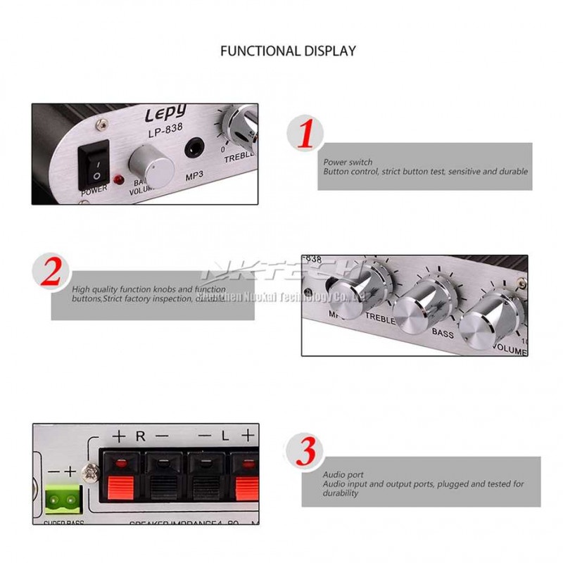 Audio Amplifier HiFi Stereo Treble Bass Booster Input RCA Aluminium Lp