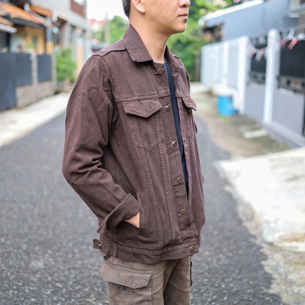 Jaket Denim Casual Pria / Jaket Jeans Cowo Vintage Modern Clasic - Mocca