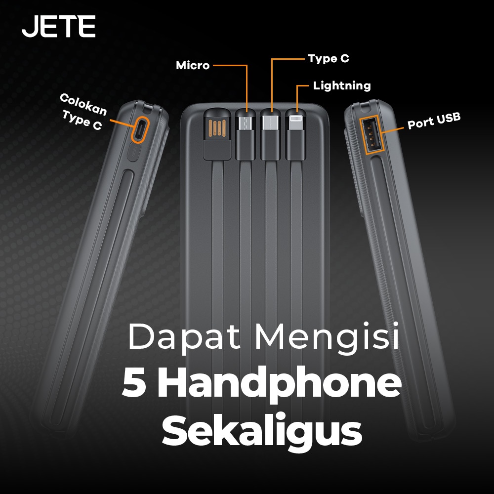 Power Bank 20000 MaH Powerbank with Built In Cable 22,5W JETE B5 - Garansi 2 Tahun