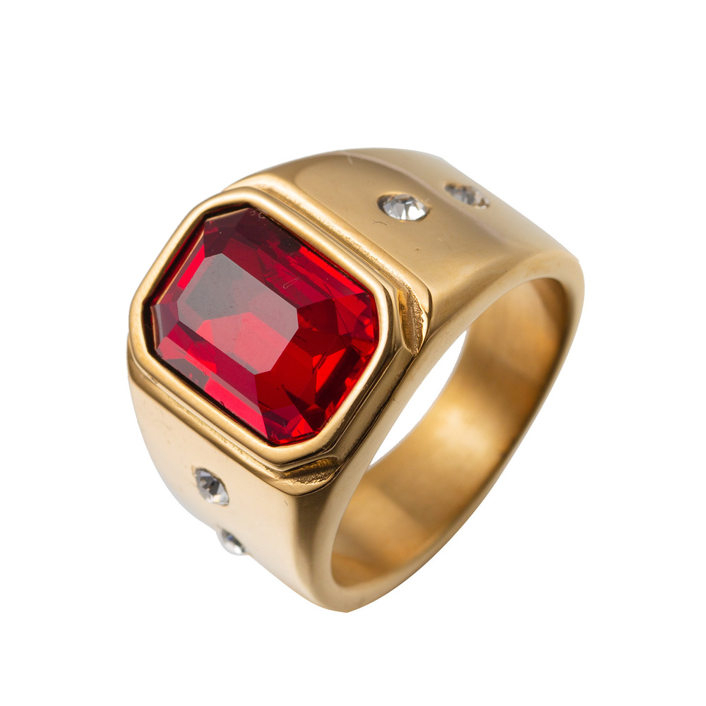 Cincin Kristal Berlian Ruby Emerald Kuning 18k Bahan Titanium Steel Untuk Pria