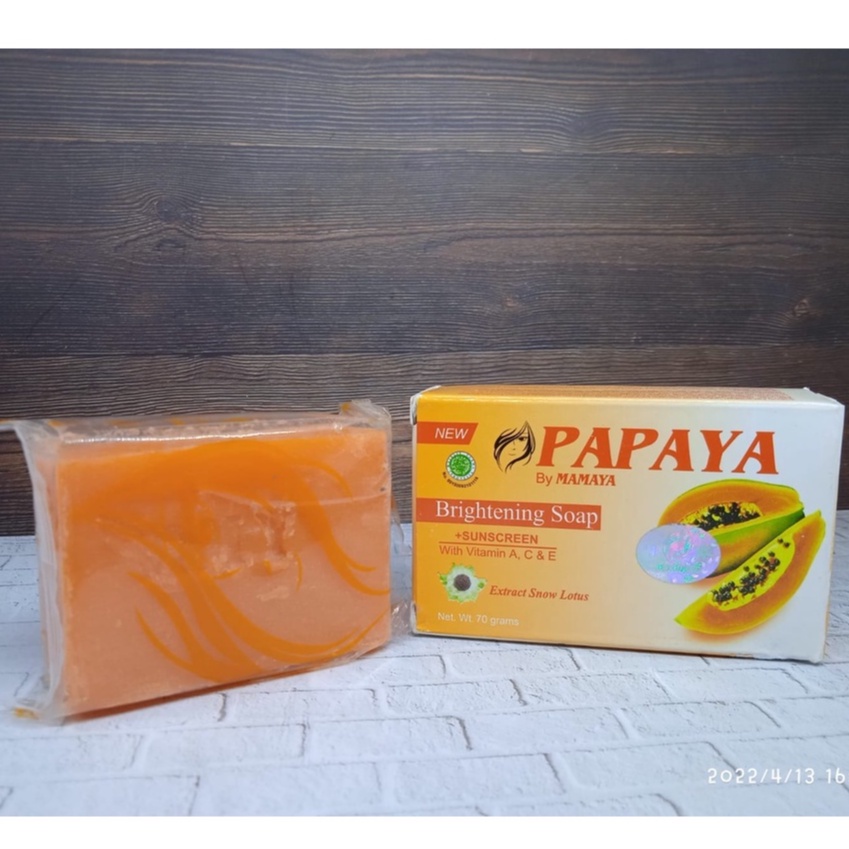 Sabun Papaya Mamaya 70gr Brightening Soap Original Extract Snow Lotus Mencerahkan dan Melembabkan Kulit Wajah + Sunscreen