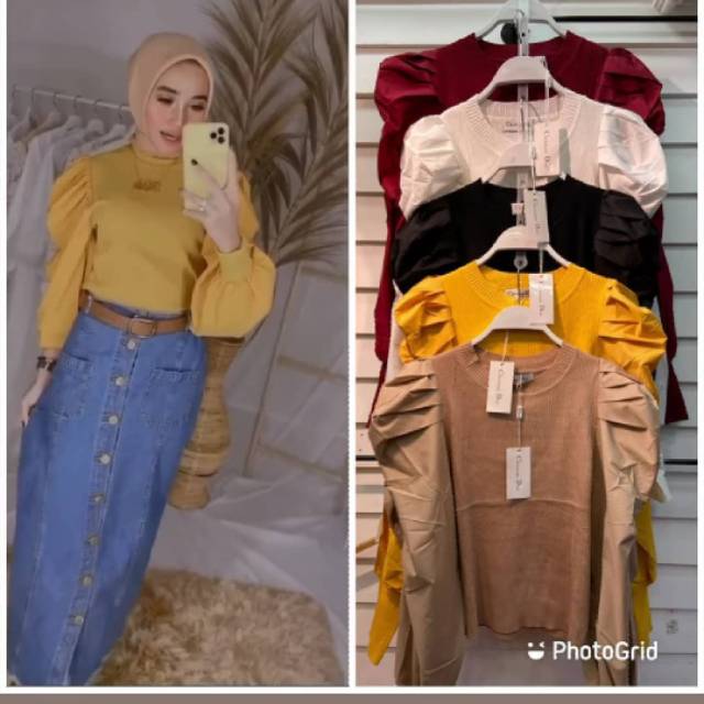 Rajut DIOR Import Best Seller Rajut Wanita dewasa DIOR baju Rajut Wanita ( atasan tangan balon)