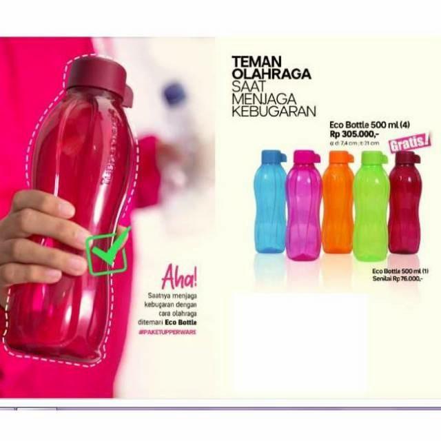 [ 100% PRODUK ASLI Tupperware Eco Bottle 500ml tutup ulir (1) botol minum - Merah Muda TERMURAH