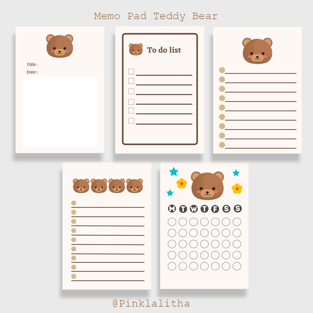 

15# Pinklalitha Memo Teddy Bear Kawaii Memopad