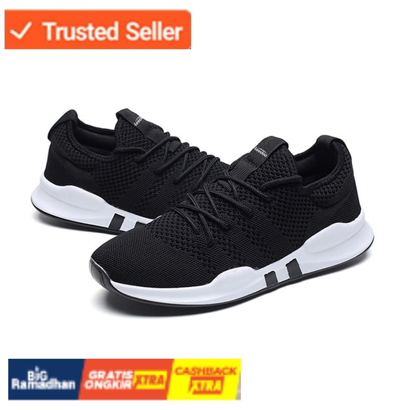 SNEAKERS COWOK HITAM BIRU MISTY  Leedoo Sepatu Pria Sepatu Import Sneakers Running Shoes Sepatu