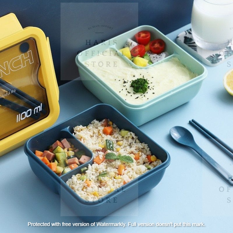 TEMPAT MAKAN / KOTAK MAKAN TRANSPARAN BENTO 850ML / 1100ML INCLUDE SENDOK DAN GARPU