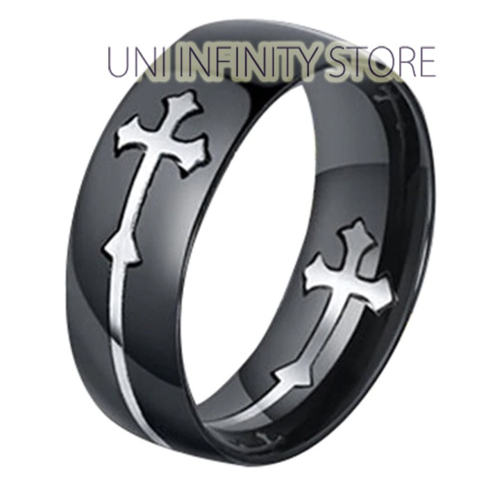 JWRI0024 Cincin Hitam Salib Perak Emas Simple Cowok Cewek Silver Gold Cross Exclusive Black Ring