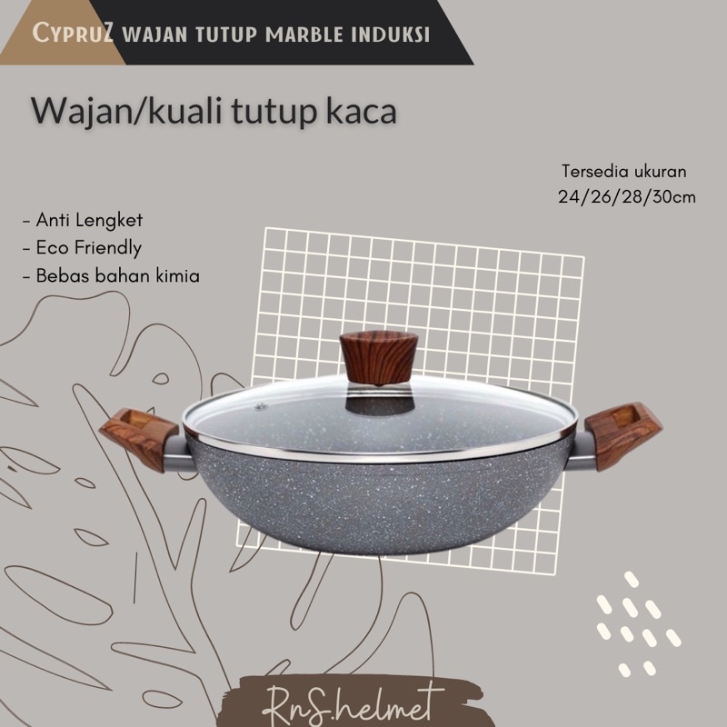 Cypruz kuali marble tutup kaca/Cypruz wok/wajan kuali marble