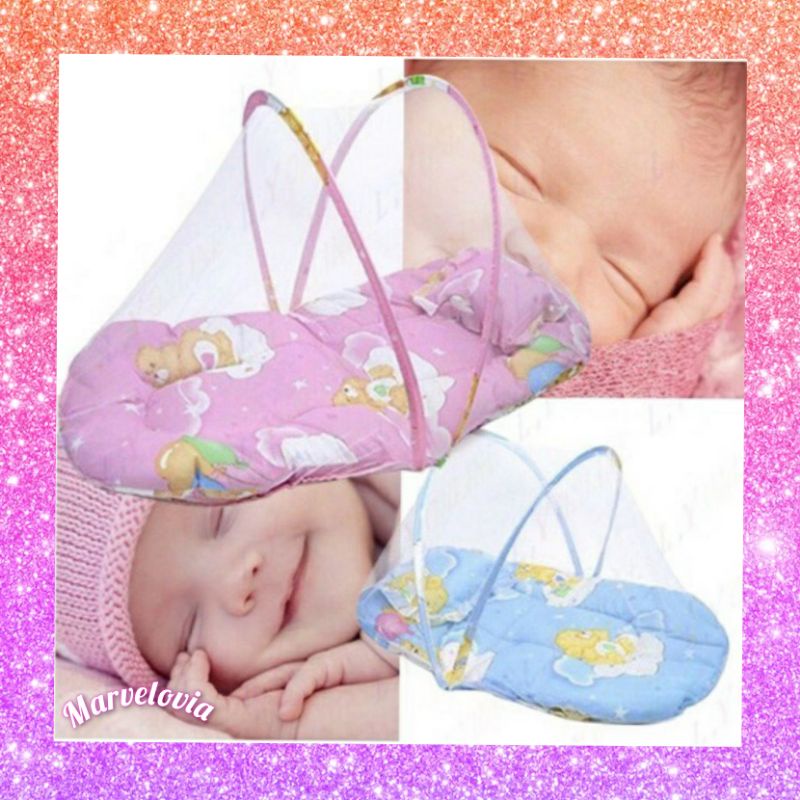 BABY MOSQUITO NET with PILLOW BABY BED / KELAMBU BAYI LIPAT ANTI NYAMUK DENGAN KASUR HADIAH KADO