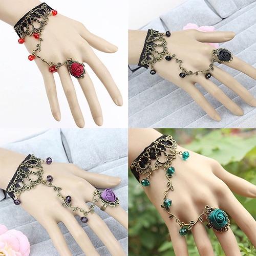 Hu Hu Hu Hu Hu Alat Bantu Pasang Kacamata♡ Gelang Sambung Cincin Bahan Lace Desain Bunga Gaya Retrogothic Untuk Wanita