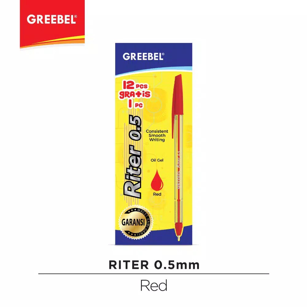 

[12+1] Bulpen Greebel Riter Merah 0.5 mm / Balpen / Bulpoint / Pen / Pena / Alat Tulis [12 pcs + 1 pcs = 13 pcs]