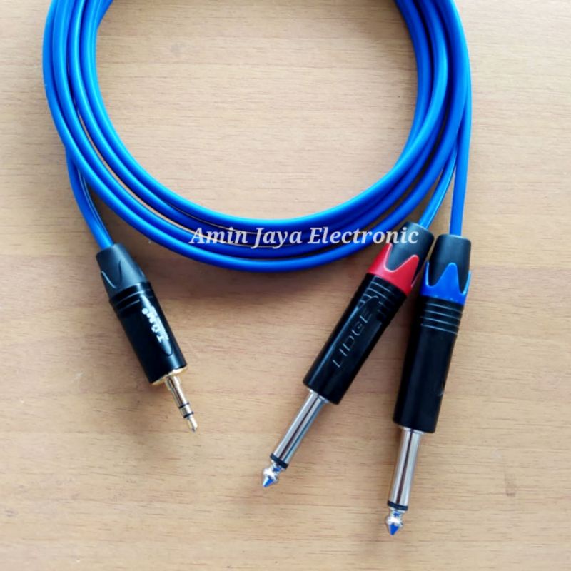 Kabel aux 3,5 mm to dual akai 6,5 / kabel jack mini stereo to dual akai  panjang 10 meter