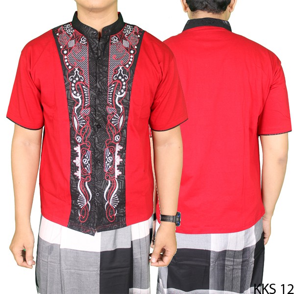 Kemeja Muslim Pria Pendek Bordir Tengah - KKS 12